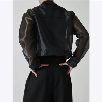 Lapel Mesh Hooded Long-sleeved Jacket