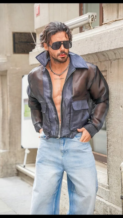 Lapel Mesh Hooded Long-sleeved Jacket