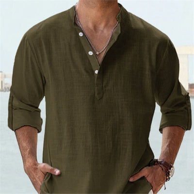 Casual Loose Lapel Cotton Long Sleeve Solid Color Men's Shirt