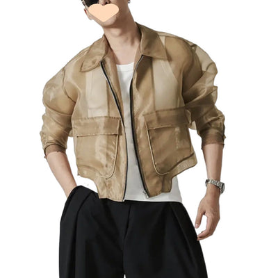 Lapel Mesh Hooded Long-sleeved Jacket