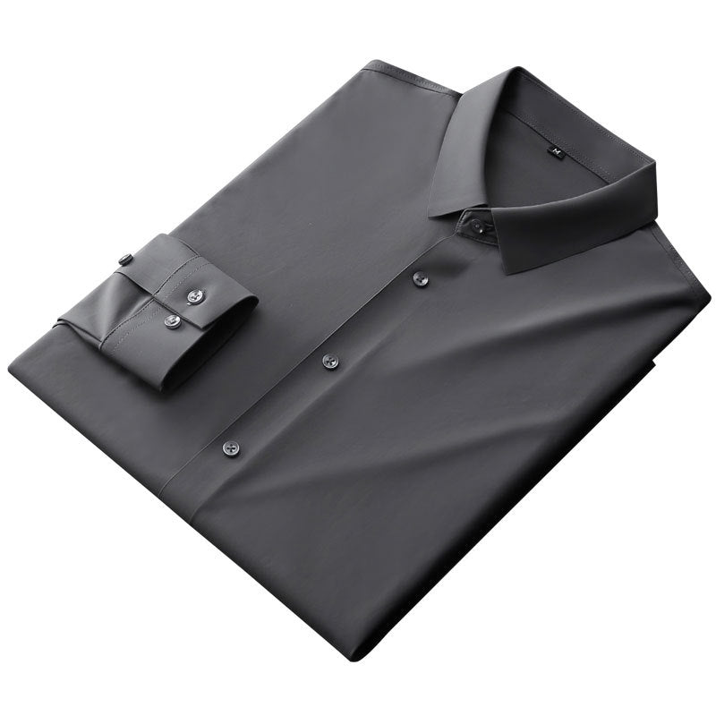 Business Casual Korean-style Slim-fit High-elastic Knitted Men's Long-sleeved Shirt