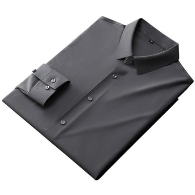 Business Casual Korean-style Slim-fit High-elastic Knitted Men's Long-sleeved Shirt